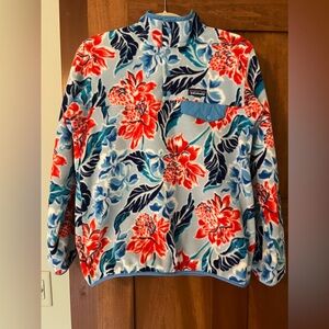 Patagonia Floral Fleece Pullover in Sky Blue, Red & Navy